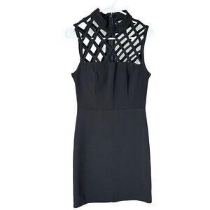 NWT Lily Rose Caged Top Sleeveless Black Ribbed Sheath Dress Size Med